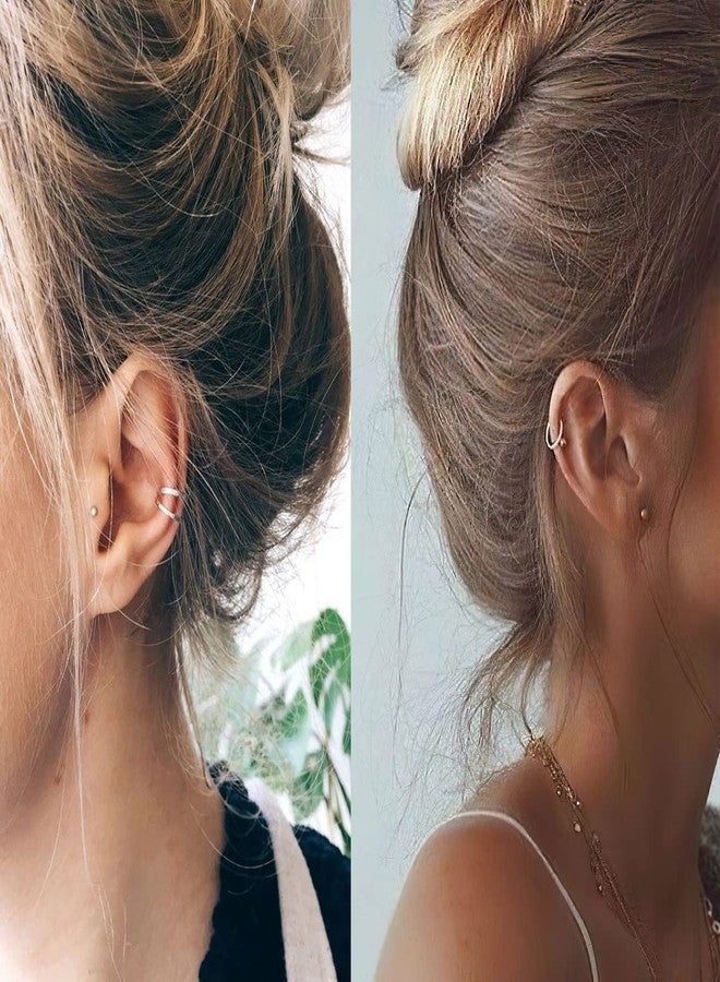 Sweetkiki مجموعة أقراط سويتكيكي المكونة من 6 أزواج، مناسبة لثقوب متعددة، أقراط حلقية فضية صغيرة وخفيفة الوزن، أقراط كروية صغيرة مسطحة من الخلف للغضروف، والحلزون، وشحمة الأذن، مضادة للحساسية - Image 2